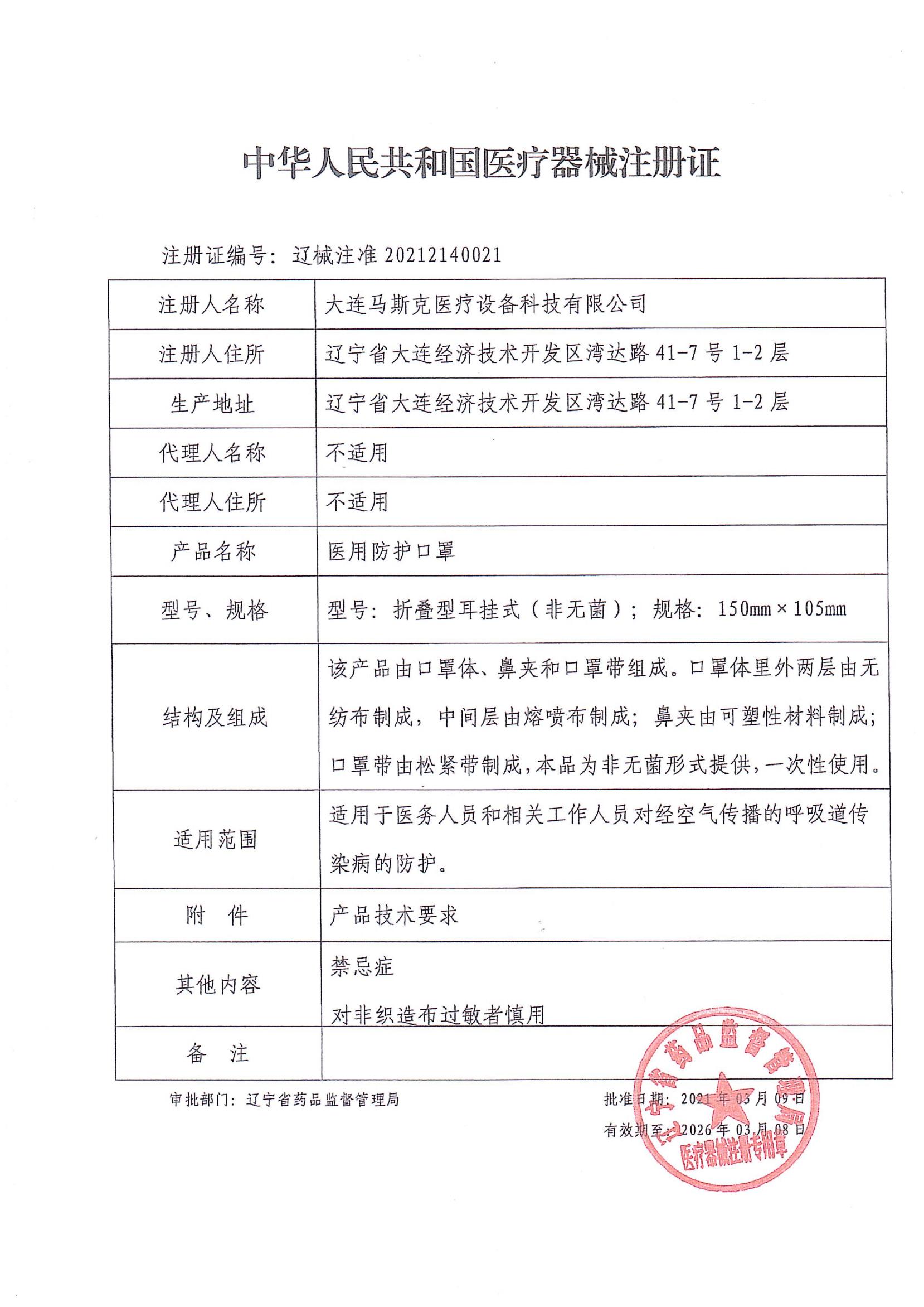 Medical device registration certificate